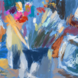 Zoom-at-Noon Drawing Board #3<br>March 27, 2020<br>Procreate / iPadPro / Flowers+TV Still Life
