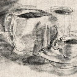 Zoom-at-Noon Drawing Board #4<br>March 30, 2020<br>Procreate / iPad / Tonal Study of Cups
