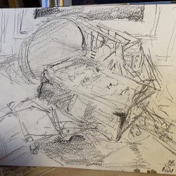 Zoom-at-Noon Drawing Board #17<br>April 16, 2020<br>Leonardo Revisited with Graphite on Paper